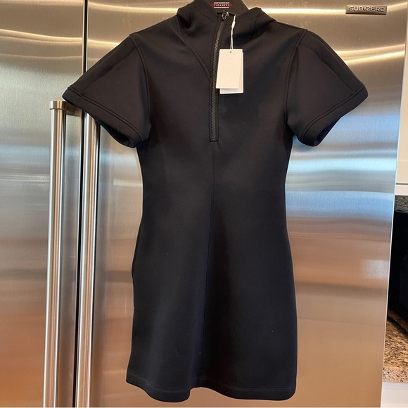 NWT Helmut Lang Neoprene Hooded Mini Dress Black Hooded Zip up with pockets